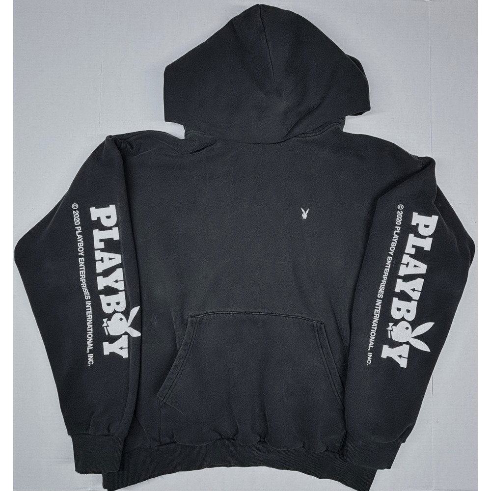 Playboy PacSun 2020 Black Logo Hoodie Medium Graphic Sleeve Sweatshirt Bunny GUC